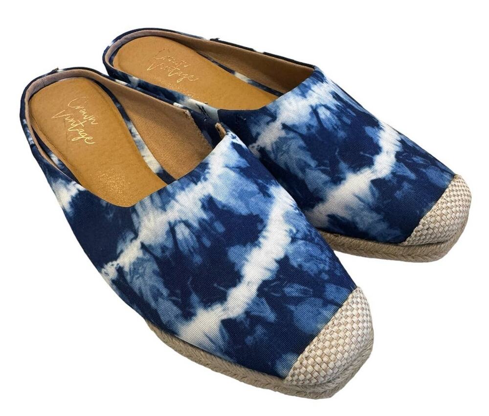 Crown Vintage Lonari espadrille Mules Blue TIe Dye Canvas Slip on 7.5 Beach Vaca
